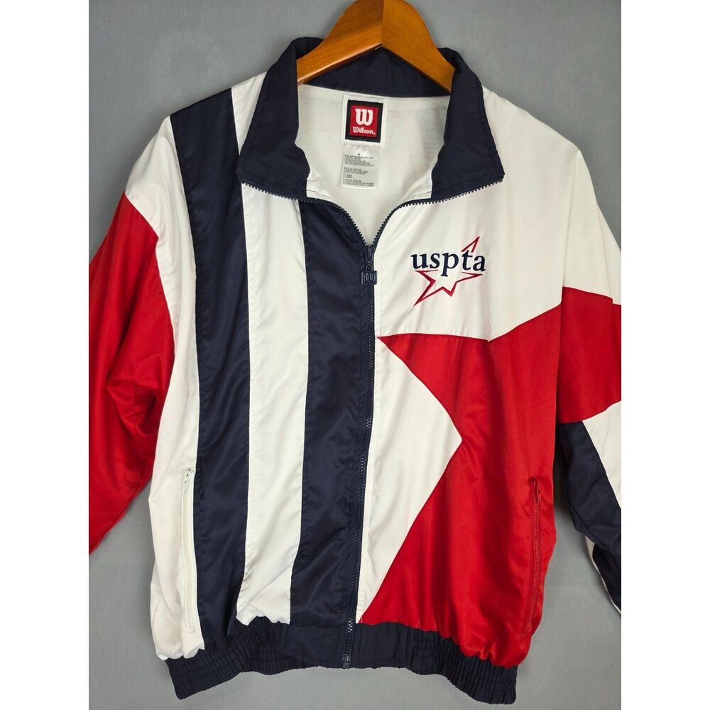 Vintage Wilson USPTA Medium Windbreaker Cotton Lining Embrodieried Logo